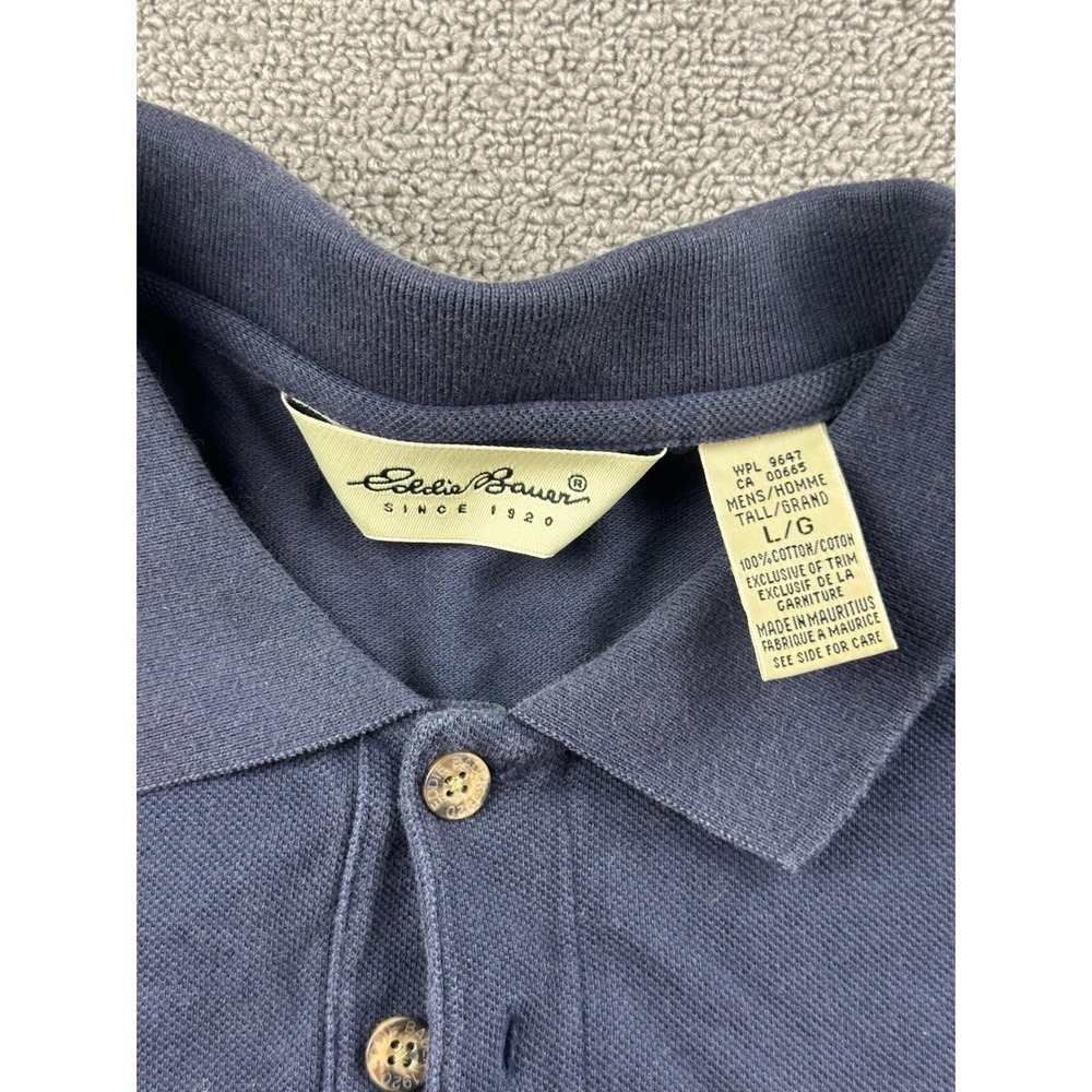 Vintage Eddie Bauer Polo Shirt Men L Tall Blue Long Sleeve Cotton Collared 90s - Picture 3 of 13